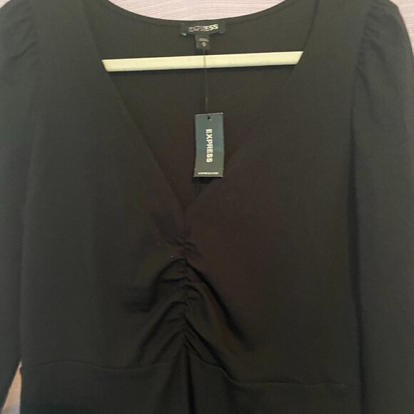 NWT Express Size Medium Midi "Slip On" Black Dress V-NECK - Picture 5 of 9